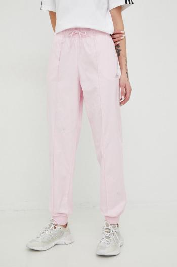 Bavlnené nohavice adidas dámske, ružová farba, s nášivkou