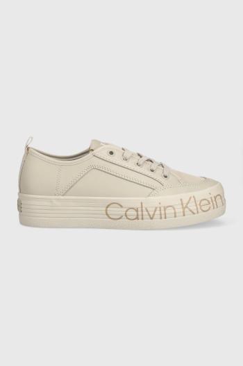 Kožené tenisky Calvin Klein Jeans Yw0yw01025 Vulc Flatf Low Wrap Around Logo béžová farba,