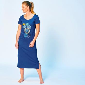 Blancheporte Dlhá nočná košeľa s motívom roziet a krátkymi rukávmi modrá 42/44
