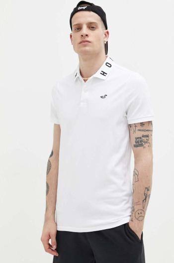 Polo tričko Hollister Co. pánske, biela farba, s nášivkou