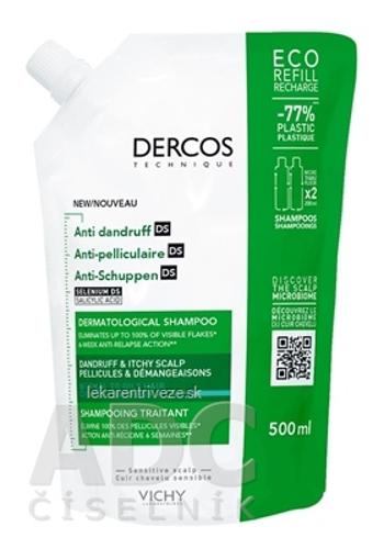 VICHY DERCOS ANTI-DANDRUFF DS GREASY šampón proti lupinám, normálne až mastné vlasy, náplň v ekologickom balení 1x500 ml