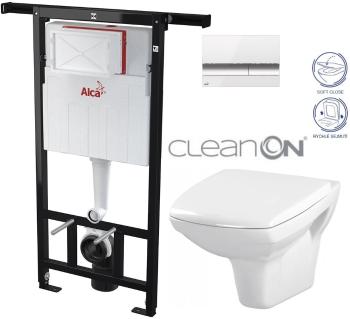 ALCADRAIN Alcadrain Jádromodul - predstenový inštalačný systém s bielym / chróm tlačidlom M1720-1 + WC CERSANIT CLEANON CARINA + SEDADLO AM102/1120 M1720-1 CA2