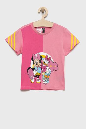 Detské bavlnené tričko adidas Performance ružová farba,