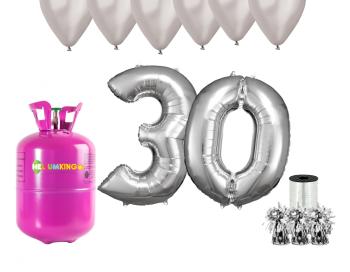 HeliumKing Hélium párty set na 30. narodeniny so striebornými balónmi