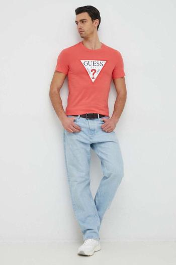 Bavlnené tričko Guess červená farba, s potlačou