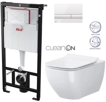 ALCADRAIN Sádromodul - predstenový inštalačný systém s bielym tlačidlom M1710 + WC CERSANIT CLEANON VIRGO + SEDADLO AM101/1120 M1710 ME1