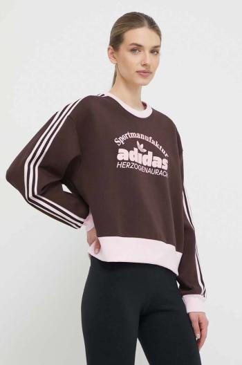 Mikina adidas Originals dámska, hnedá farba, s potlačou, IR6098