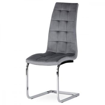 AUTRONIC DCL-424 GREY4 Jedálenská stolička, poťah sivá zamatová látka, kovová chrómovaná podnož