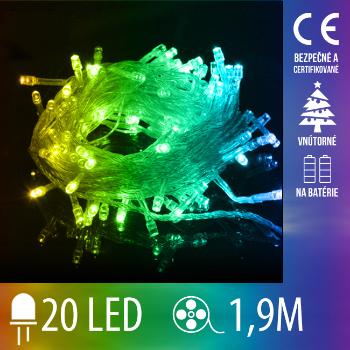 Vianočná LED svetelná reťaz vnútorná na batérie s priesvitným káblom - 20LED - 1,9M Multicolour