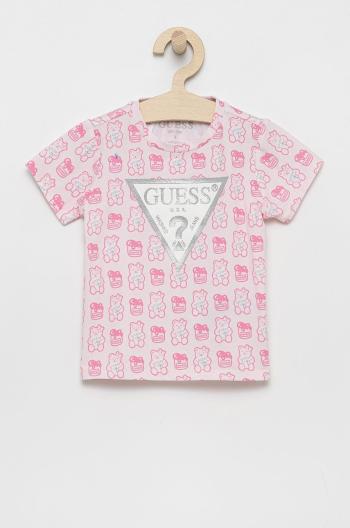 Detské tričko Guess ružová farba, s potlačou