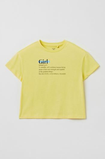 Detské bavlnené tričko OVS žltá farba,