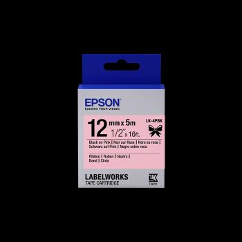 Epson LabelWorks LK-4PBK C53S654031 12mm x 5m, čierna tlač / ružový podklad, textilná stuha, originálna páska