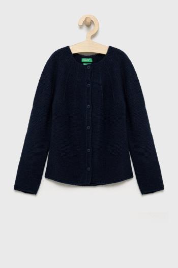 Detský sveter s prímesou vlny United Colors of Benetton tmavomodrá farba, tenký