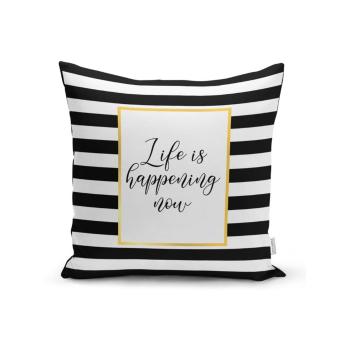 Obliečka na vankúš Minimalist Cushion Covers BW Stripes With Motto, 45 x 45 cm