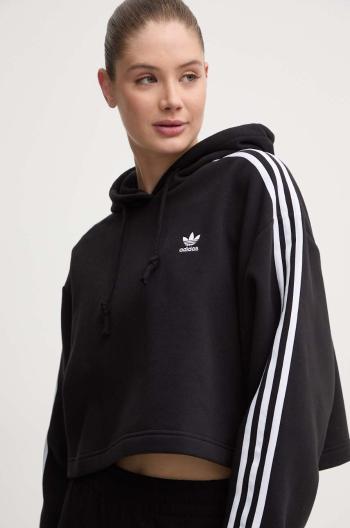 Mikina adidas Originals Adicolor Classics Crop Hoodie dámska, čierna farba, s kapucňou, s nášivkou, IB7388