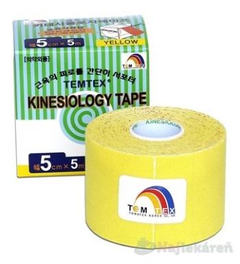 TEMTEX KINESOLOGY TAPE tejpovacia páska, 5cmx5m, žltá 1ks