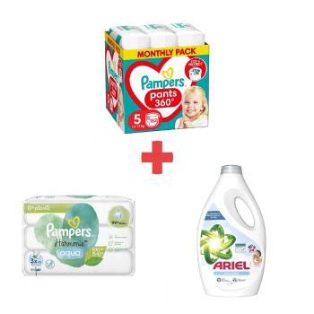 PAMPERS PANTS MP S5 152, 12-17KG + WIPES 144KS (3X48) HARMONIE AQUA + ARIEL 34PD 1.7L SENSITIVE SKIN