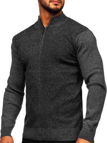 Čierny pánsky sveter so stojačikovým golierom Bolf S8205