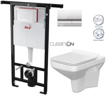 ALCADRAIN Alcadrain Jádromodul - predstenový inštalačný systém s chrómovým tlačidlom M1721 + WC CERSANIT CLEANON COMO + SEDADLO AM102/1120 M1721 CO1