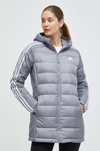 Páperová bunda adidas dámska, šedá farba, prechodná, IK3232