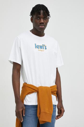 Bavlnené tričko Levi's biela farba, s nášivkou