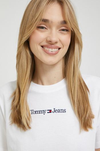 Bavlnené tričko Tommy Jeans biela farba