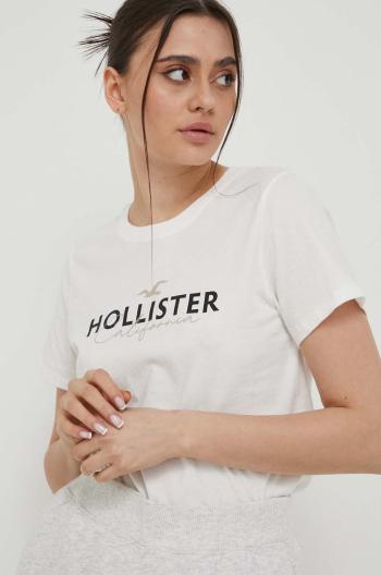 Bavlnené tričko Hollister Co. biela farba