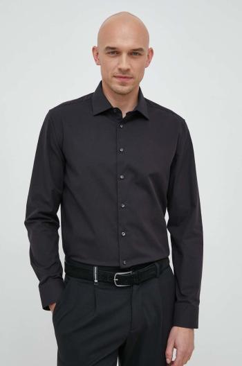Bavlnená košeľa Seidensticker pánska, čierna farba, slim, s klasickým golierom