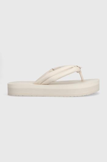 Žabky Calvin Klein FLATFORM FLIP FLOP W/HW dámske, béžová farba, na platforme, HW0HW01503