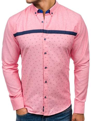 Ružová pánska vzorovaná košeľa s dlhými rukávmi BOLF 6903