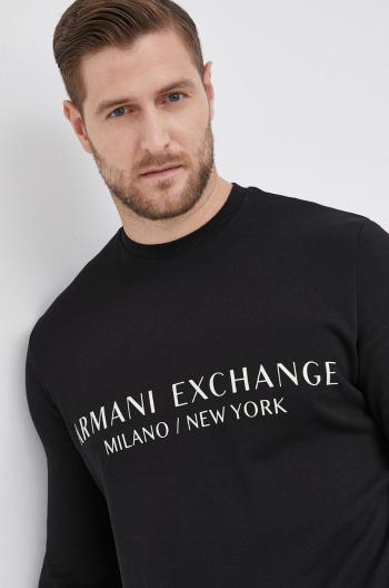 Bavlnená mikina Armani Exchange pánska, čierna farba, s potlačou