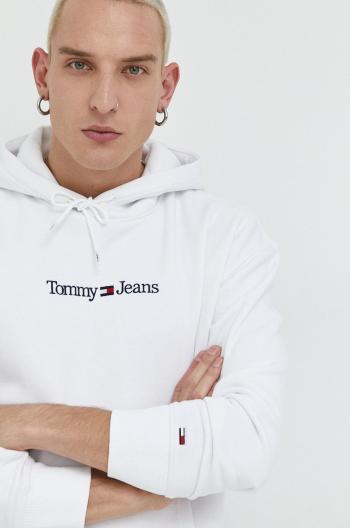 Mikina Tommy Jeans pánska, biela farba, s kapucňou, s nášivkou