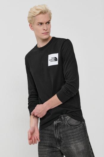 Bavlnené tričko s dlhým rukávom The North Face čierna farba, jednofarebné
