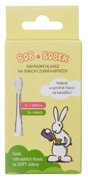 Bob a Bobek náhradné hlavice na detskú sonickú kefku, 0 - 18 mesiacov, 4ks