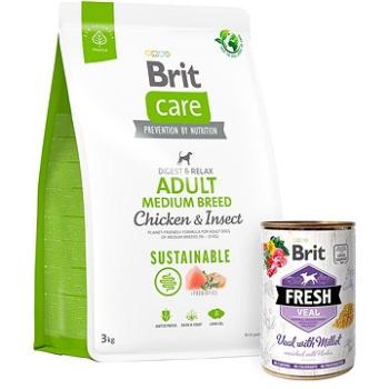 Brit Care Dog Sustainable s kuracím a hmyzom Adult Medium Breed 3 kg + Brit Fresh Veal with millet 4 (KRMP1239bun)