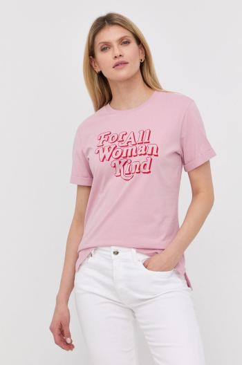 Bavlnené tričko HUGO ružová farba,