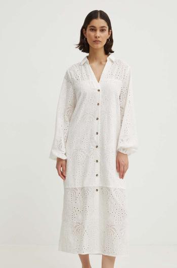 Bavlnené šaty Never Fully Dressed Jenna Shirt dress biela farba, midi, rovný strih, NFDDR1349