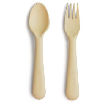 Mushie Fork and Spoon Set príbor Pale Daffodil 2 ks