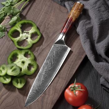 Damaškový kuchynský nôž Hanamaki Červená