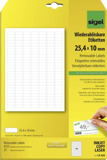 Sigel LA202 etikety 25.4 x 10 mm papier  biela 4725 ks premiestniteľné univerzálne etikety  25 Blatt A4