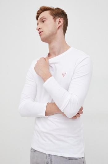 Tričko s dlhým rukávom Guess pánske, biela farba, jednofarebné