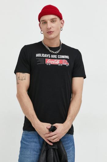 Bavlnené tričko Produkt by Jack & Jones x Coca-Cola čierna farba, s potlačou