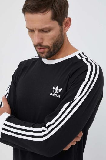 Bavlnené tričko s dlhým rukávom adidas Originals 3-Stripes Long Sleeve Tee čierna farba, s nášivkou