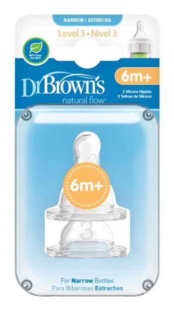 Dr. Brown´s Náhradné silikónové cumlíky pre dojčenské fľašky options+ NARROW stupeň 3 – BPA FREE 2 ks