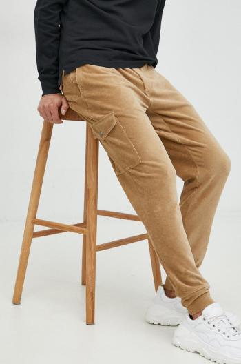 Manšestrové nohavice Polo Ralph Lauren pánske, béžová farba, strih cargo
