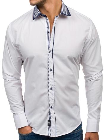 Biela pánska elegantná košeľa s dlhými rukávmi BOLF 6940