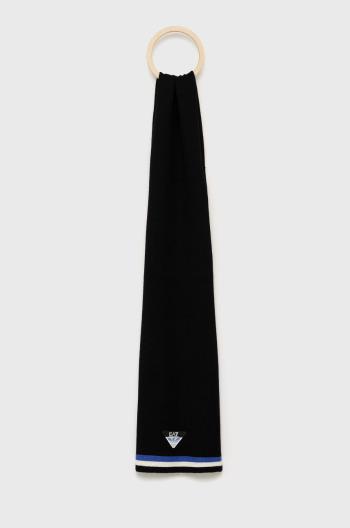 Vlnený šál EA7 Emporio Armani čierna farba, jednofarebný