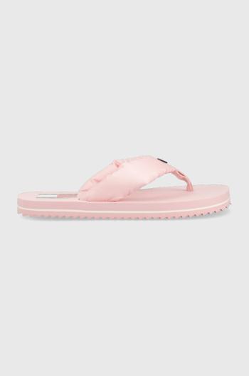 Žabky Tommy Jeans FLAG EVA BEACH SANDAL dámske, ružová farba, na plochom podpätku, EN0EN02111