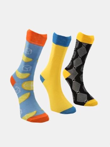 Sada troch párov pánskych ponožiek v modrej a žltej farbe Trendyol