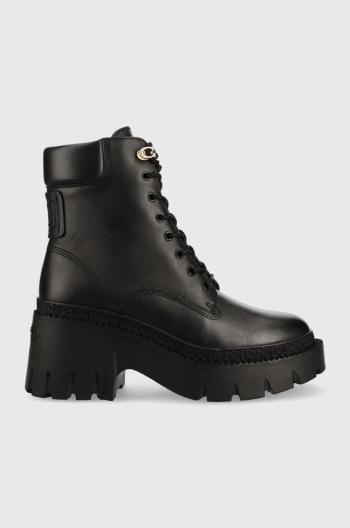 Kožené členkové topánky Coach Ainsely Leather CD218, dámske, čierna farba, na platforme,